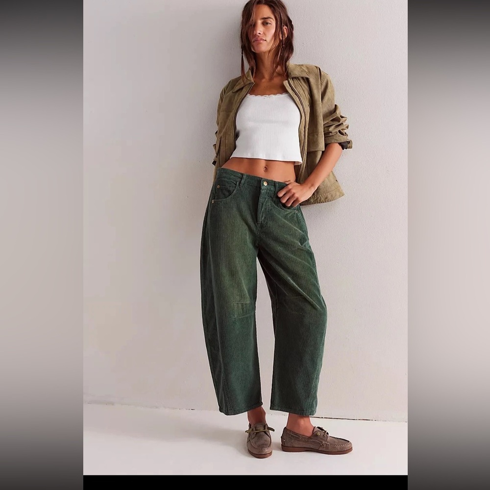 Free People Olive Green Wide-Leg Jeans